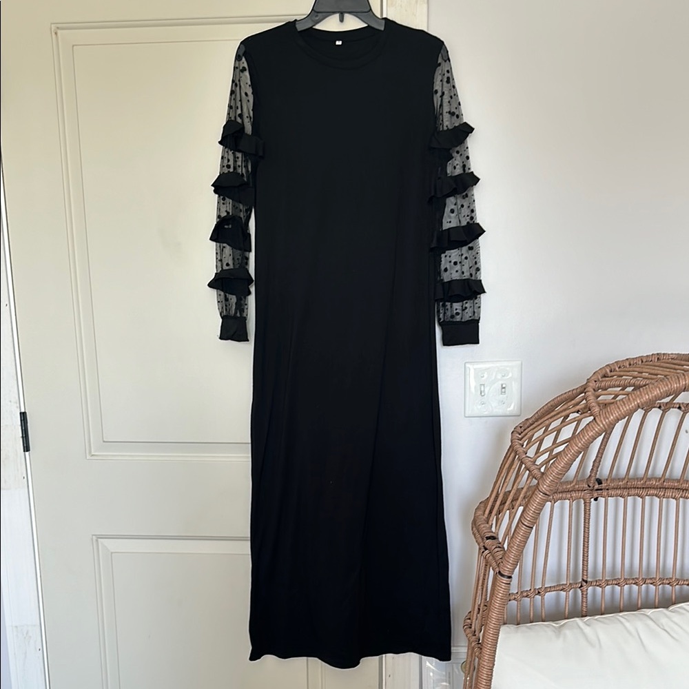 Black Tiered Cocktail Dress with Bishop Sleeves